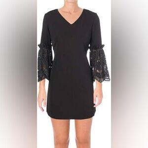TAHARI Black Dress with Lace Sleeves